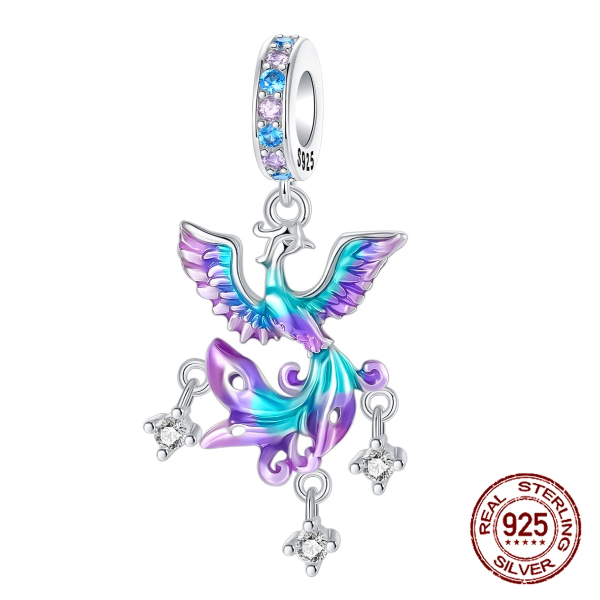 

925 Sterling Silver Exquisite Bird Divine Blessing Chinese Phoenix Pendant Fit Original Charm Bracelet Women DIY Jewelry Gift