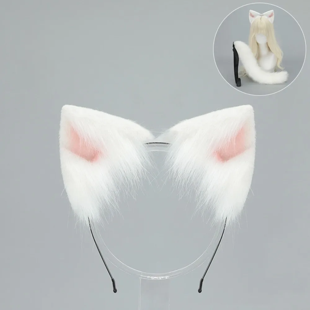 New Realistic Cat Ear Headband Plush Lolita Furry Cat Tail Set Handmade Simulation Animal Ear Headwear Party Props