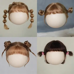 BJD Wig Student leader Cute short hair Big Head Dot Soft Mohair Bangs Braid Wig half ponytail Long Wavy Hair Fit 9-10Inches Head