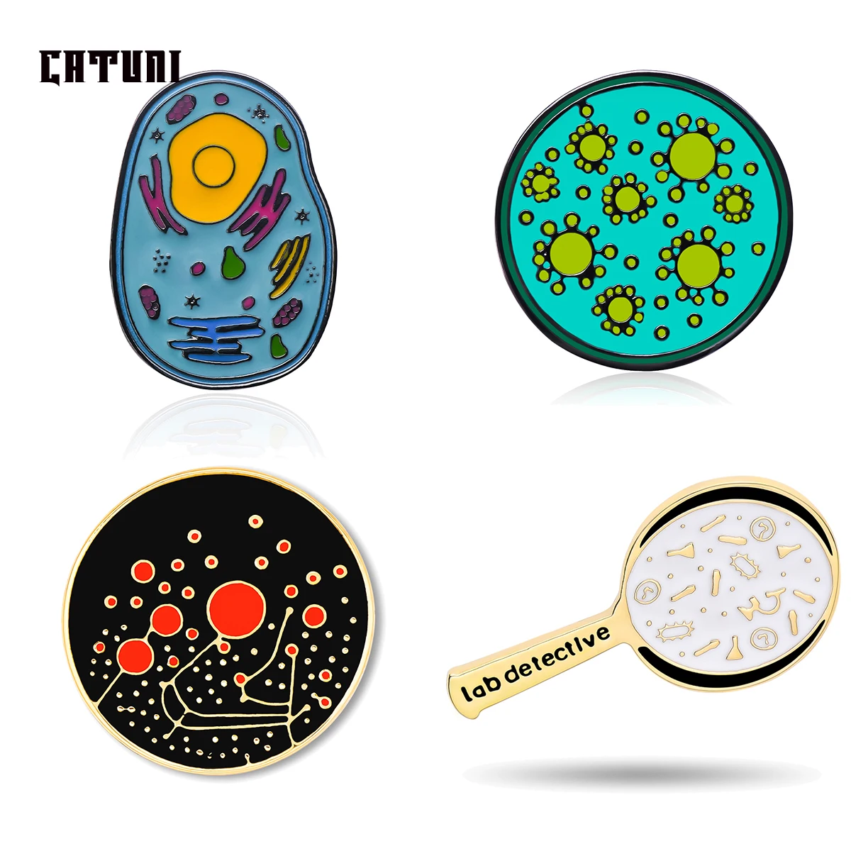 Catuni Biology Lab Viruses Petri Dish Pin Enamel Brooch Science Lapel Lanyard Badge Jewelry Accessories Gift for Graduate Studen