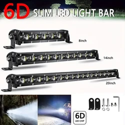 오프로드 슬림 바라 스포트라이트 LED 라이트 바, 트럭 ATV 자동차 안개등 액세서리, 6D, 8 인치, 14 인치, 20 인치, 4x4, 12V, 24V