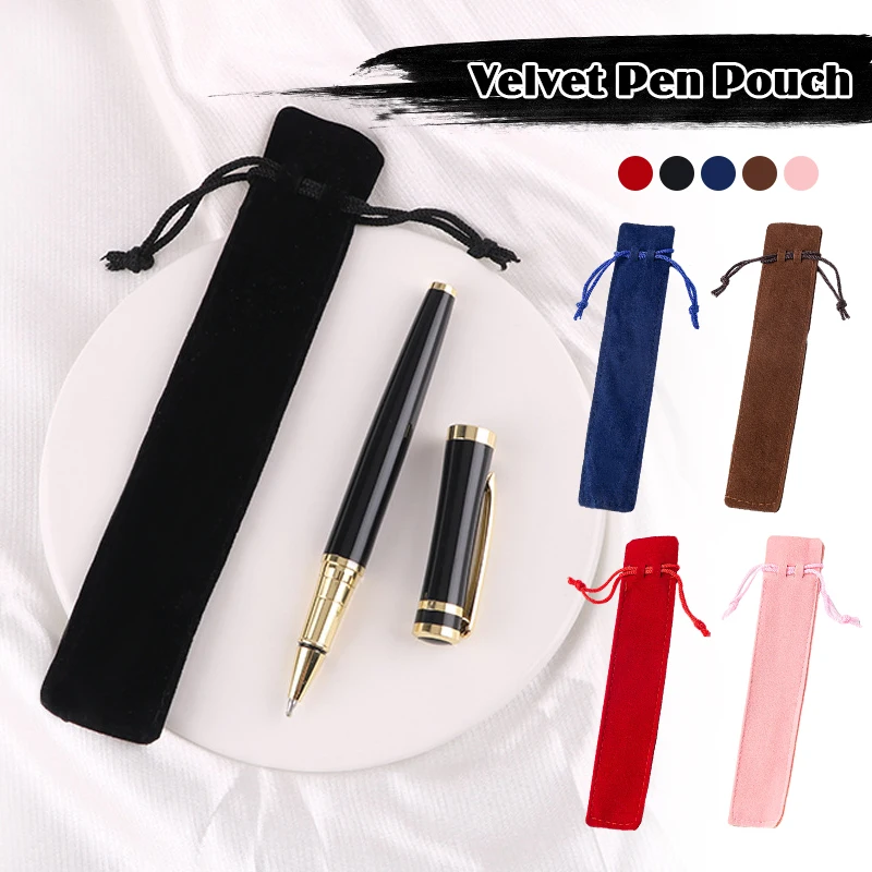 100Pcs Plush Cloth Pen Bag Double-Sided Drawstring Bag Thickened Velvet Pencil Case Sleeve Holder Gift Office School Supplies