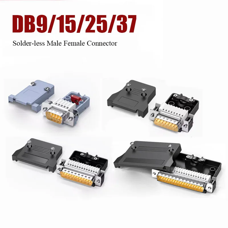 DB9 DB15 DB25 DB37 Male Female Connector 9 15 25 37Pin Solderfree Terminal Plug Adapter Industrial RS232 Serial Port Head Joint
