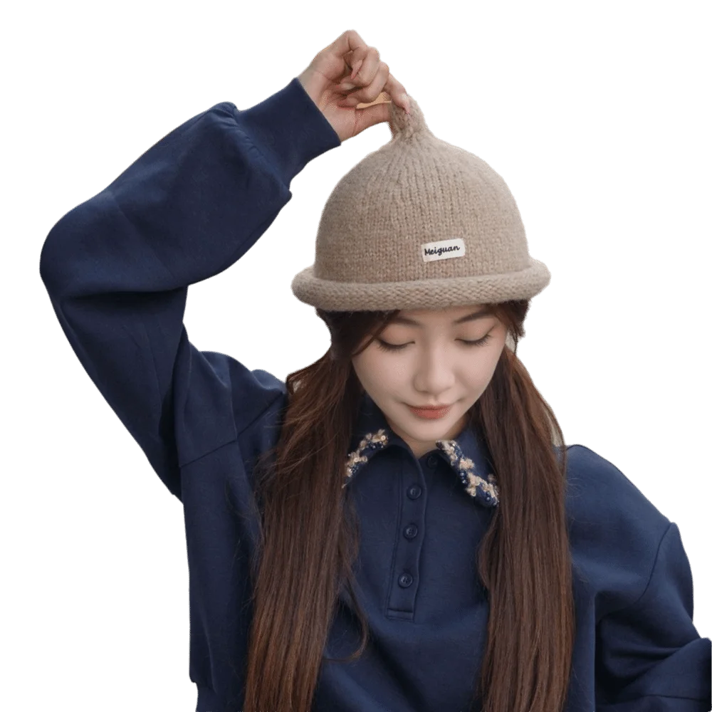 Personalized Solid Color Knitted Beanies Cap Keep Warm Rolled Edge Melon Skin Hat Multifunction Beret Pacifier Cap Women
