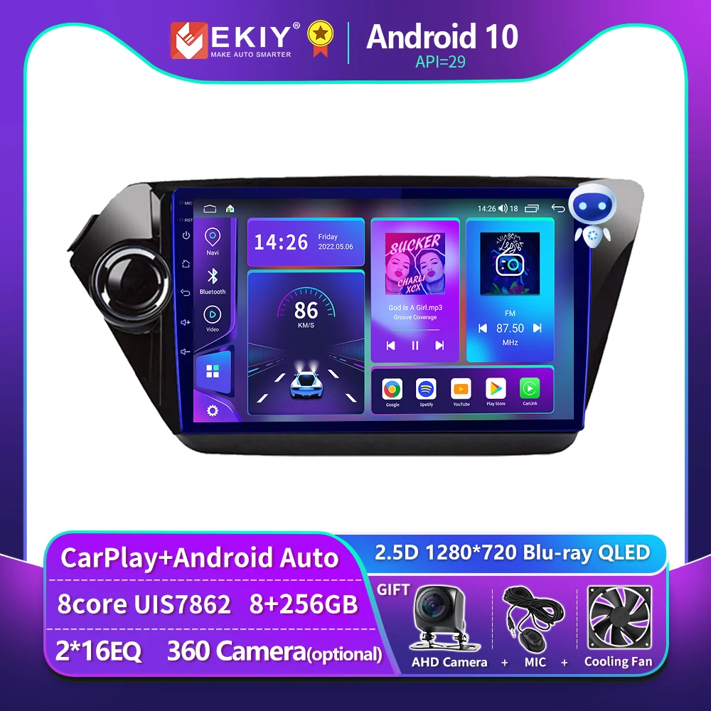 EKIY T900 Car Radio Android For Kia K2 RIO 3 2011-2016 Blu-ray QLED Multimedia Navigation GPS Carplay Stereo Recorder Receiver