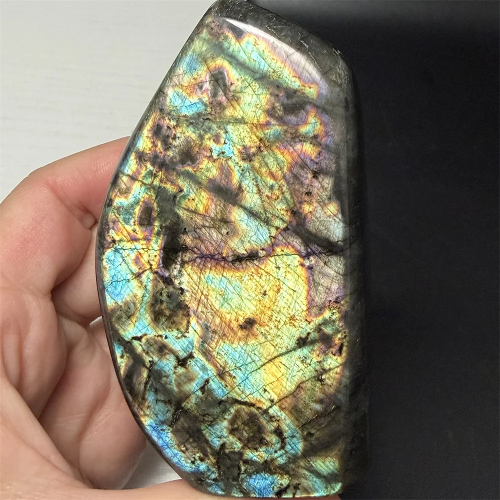 Standing Nature Bright Yellow Light Labradorite Ornament Aurora Green Purple Light Labrador Stone Specimen Colorful Healing Bead