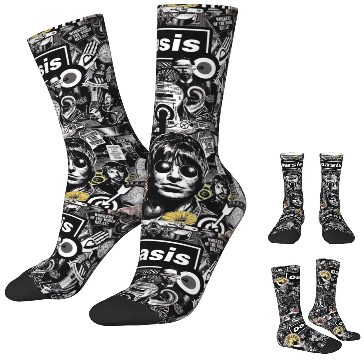 Rock Band British Music Stockings Unisex Men O-Oasis Socks Soft Breathable Gothic Socks Winter Climbing Anti Slip Socks Gift