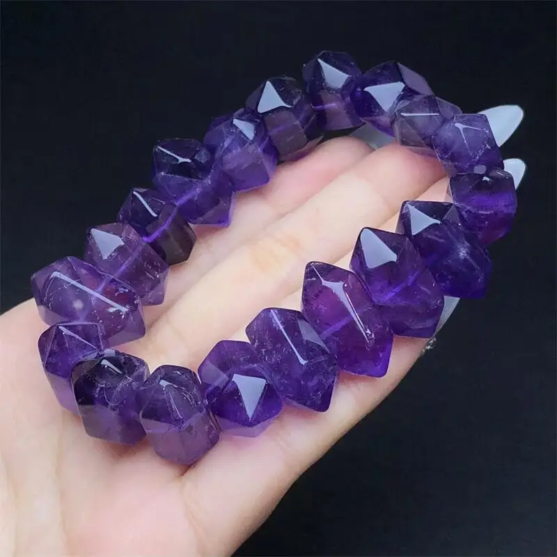 Natural Amethyst Double Point Bracelet String Charms Handmade Fortune Energy Woman Amulet Jewelry Gift 1PCS