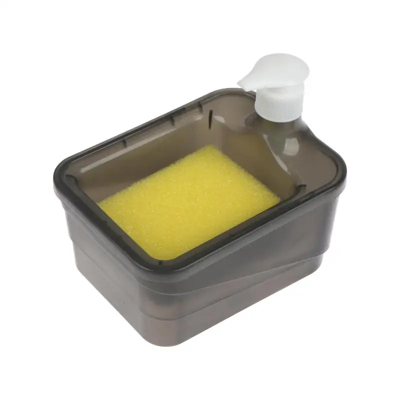 Square Black Soap Dispenser With Sponge Holder 2 In 1 Press Type Liquid Soap Pump Box For Kitchen Counter Dish Washing Storage
