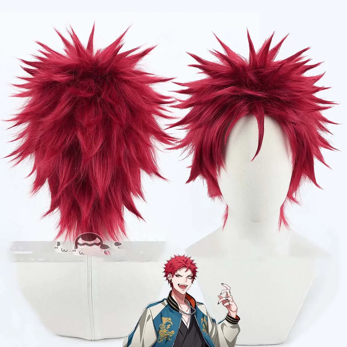 

Men Anime Division Rap Battle Hypnosis MICKuko Harai Cosplay Short Wine Red Heat Resistant Synthetic Hair Wig