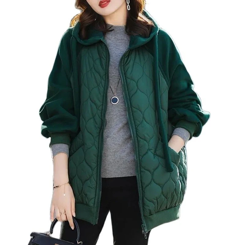 

New Parkas Women Winter Jacket Coat Korean Fashion Splice Hood Loose Thicke Cotton Padded Jacket Female Outerwear Overcoat