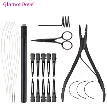 Hair Extension Pliers Kit with Hair Sectioning Clip Ring Silicone Micro Link Ring Bead Pliers Set Hair Loop Pulling Needle Tool