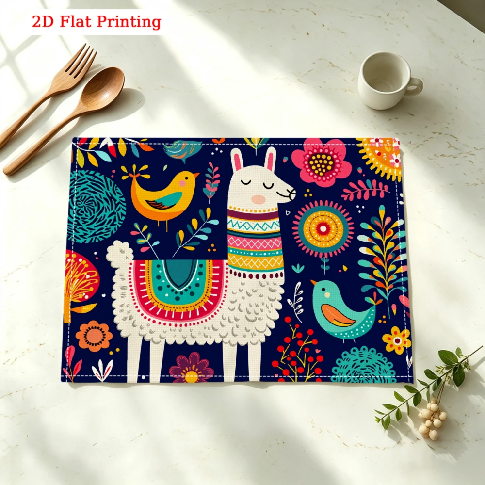 Colorful Llama Design Kitchen Placemat Colorful Llama Design Linen Pad Dish Coffee Cup Table Mat 1PC 30x40cm