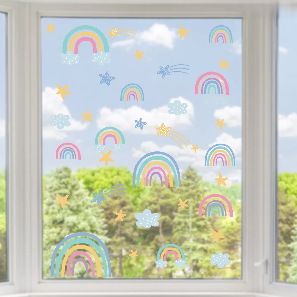 Removable Clings Rainbow Window Decal Fade Resistant No Glue Needed Clean Removal Self-adhesive Wall Decor For Home