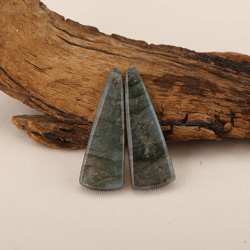 

Natural Labradorite Long Triangle Shape Earrings Beads for Jewelry Making, Handmade Natural stones beads 35×12×4mm 6.3g
