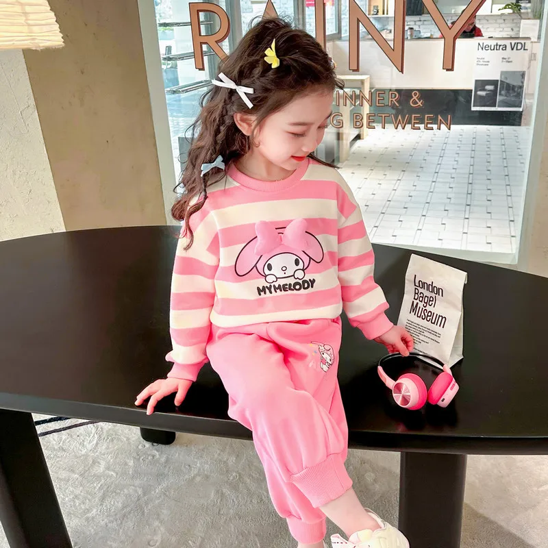 

2Pcs 2024 New Girl My Melody Sweatshirt Sweatpants Sanrio Kawaii Anime Autumn Clothes Cartoon Cute Long Sleeve Top Tide Kid Gift