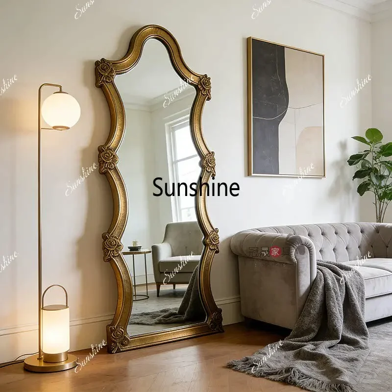 

European antique floor-to-ceiling mirror villa luxury carved full-length mirror
