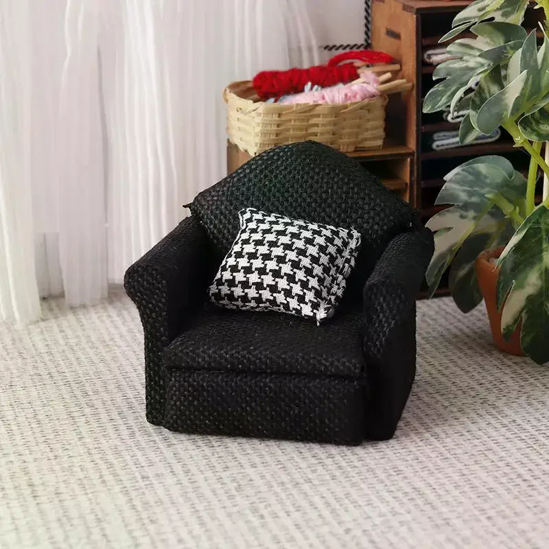1/12 casa delle bambole mini divano in lino cuscino modello casa delle bambole mobili decorazione casa delle bambole accessori per la decorazione della scena della casa