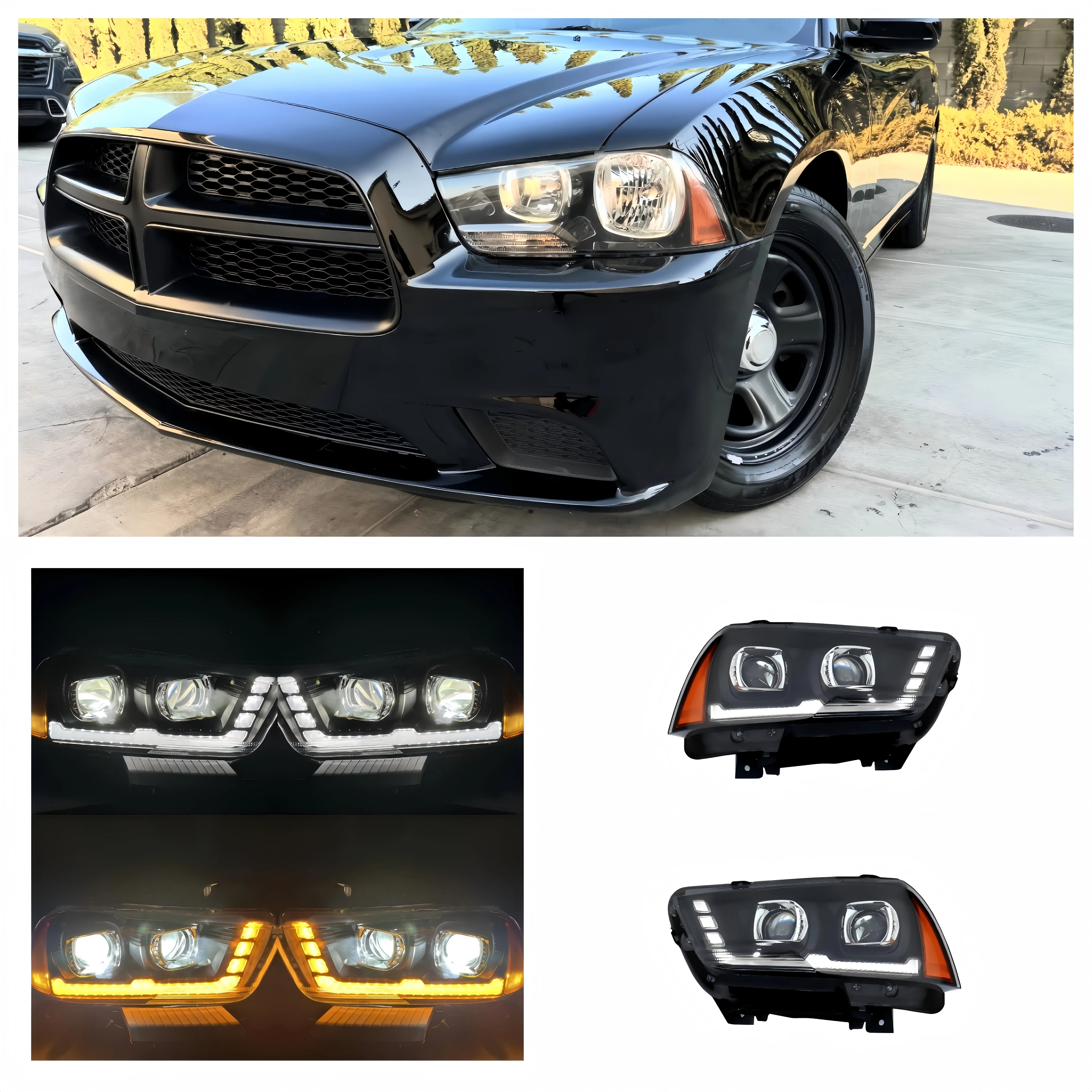 

1PCS LED Headlight Assembly Fit for Dodge Charger 2011-2014(Not for Xenon Models), LED Headlamp Projectors with Dual Beam Lens