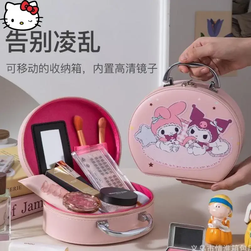 

Коробка для макияжа Sanrios Kuromi с героями мультфильмов, сумка для ювелирных изделий My Melody, милый портативный сувенирный чемодан, косметичка, высокий внешний вид, модный подарок