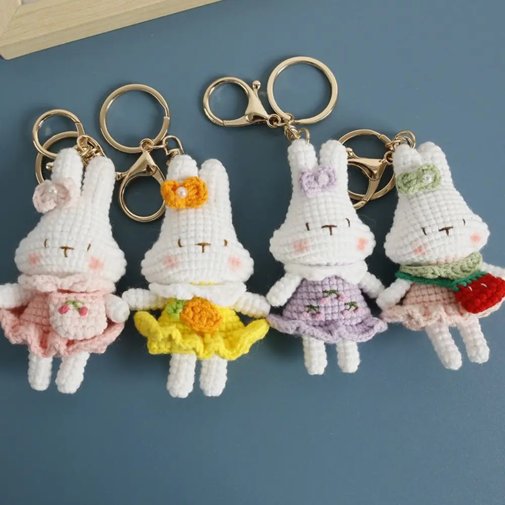 Creative Handmaking Crochet Keyrings Knitting Animal Doll Bunny Keyrings Cartoon Carrot Cute Rabbit Doll Pendant Backpack
