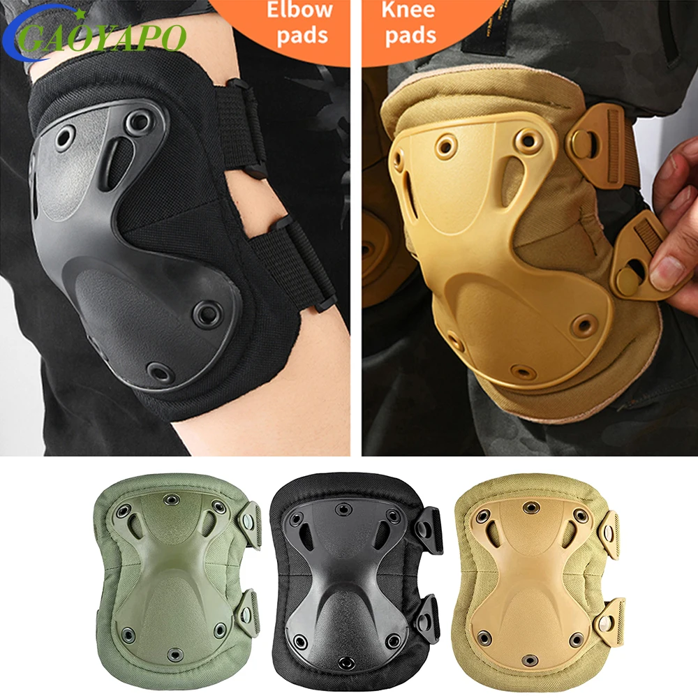 4Pcs/Set Tactical Combat Knee & Elbow Protective Pads Set for Outdoor CS Paintball Game Cycling Safety Skateboarding Gear Skates