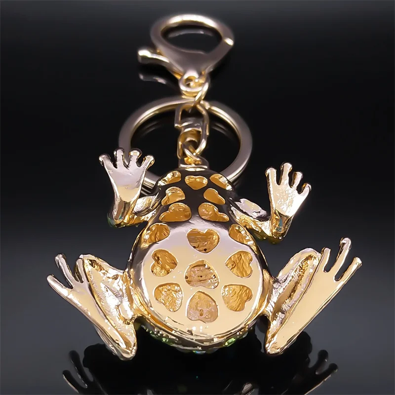 Animal Frog Car Keychains for Women Men Green Rhinestone Alloy Gold Color Keyring Bag Souvenir Charm Jewelry porte clés K5266S01