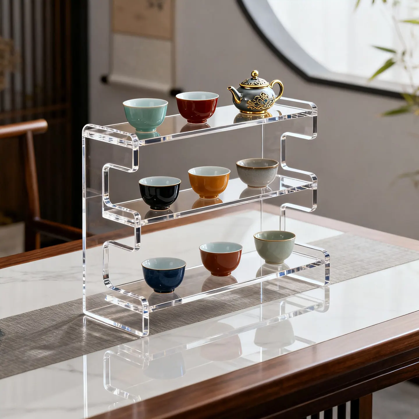 Teacup tea set storage rack, desktop finishing rack, acrylic cup holder, shelf, multi-layer storage water cup rack on the table