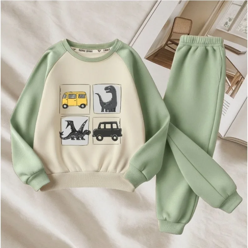 2026 Herbst Kinder Freizeitanzug Modisch Bedruckter Jungen O-Ausschnitt Hoodie und Lange Hose Zweiteiliges Set Kinder Sweatshirt-Anzug – Detail 4