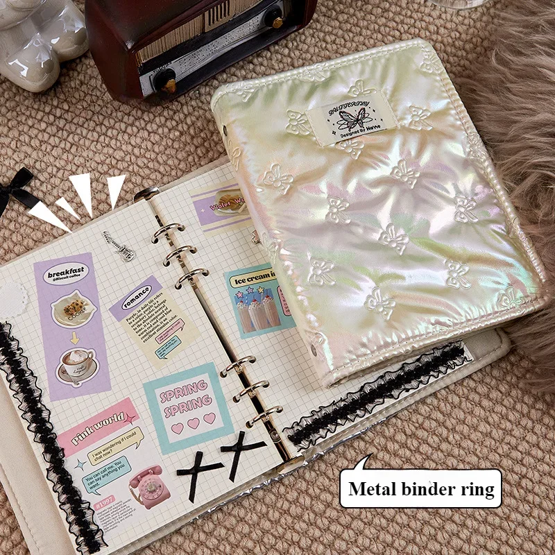 INS Aesthetic Bow Embossment Laser Cover Loose-leaf Notebook Art Girl Scrapbook Journal Travel Sketchbook Budget Planner Diary