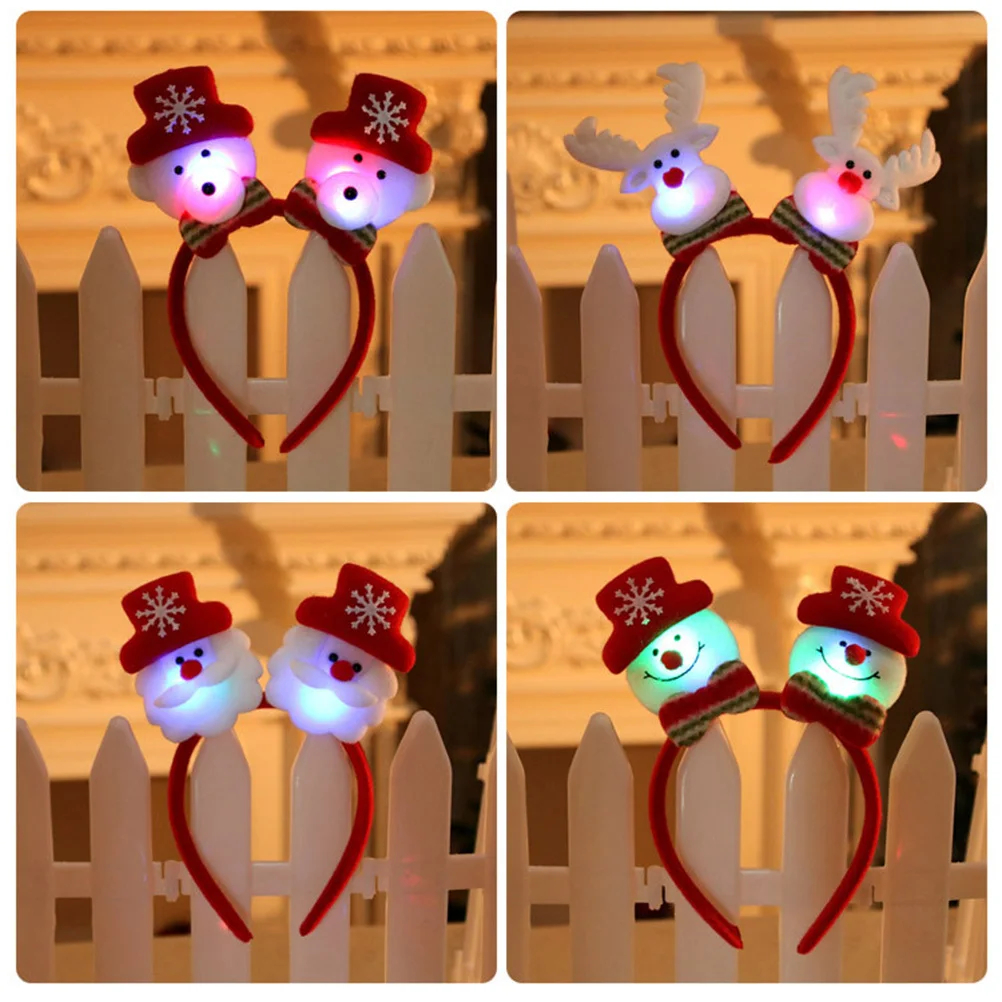 

4Pcs Christmas Headbands Luminous Snowman Elk Toppers Party Favors Photo Booth Costume Lightweight Festive Hair Accessories