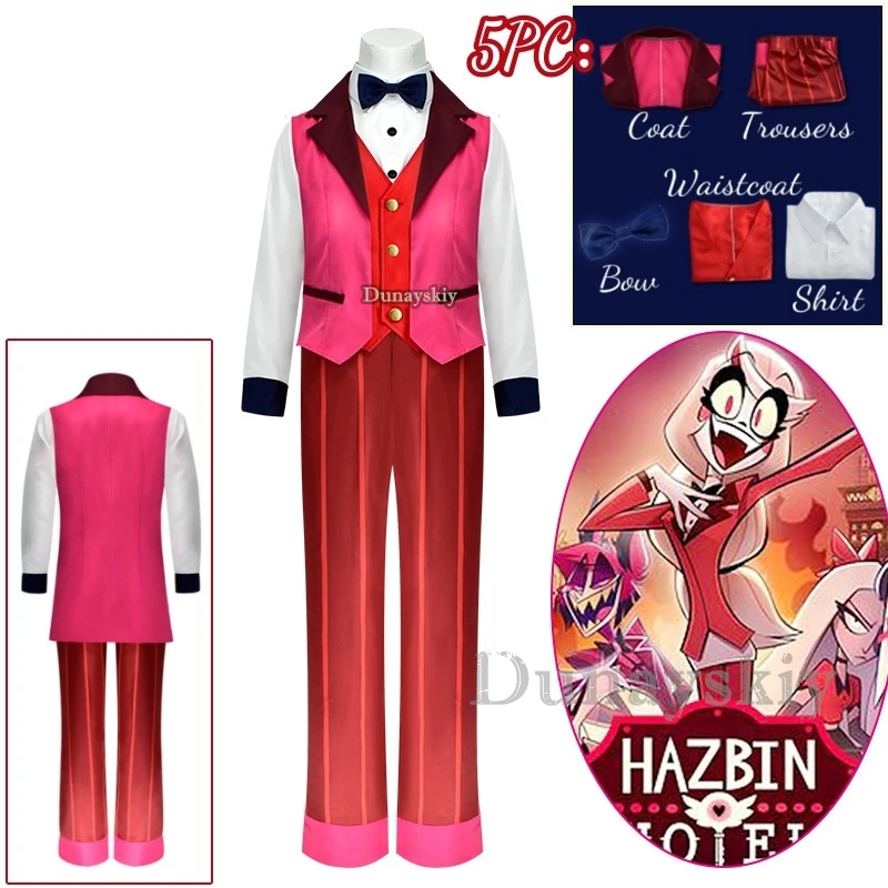 Anime Hazbin Cosplay Costume Clothes Uniform Cosplay Charlotte Morningstar Tops and Pants Performance Dress Halloween Party