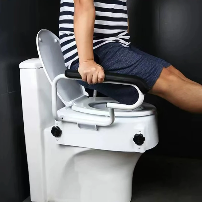Adjustable Toilet Seat Riser for Elderly, Raised Commode Pad with Handle, Rehabilitation Height Extension for Low Toilet