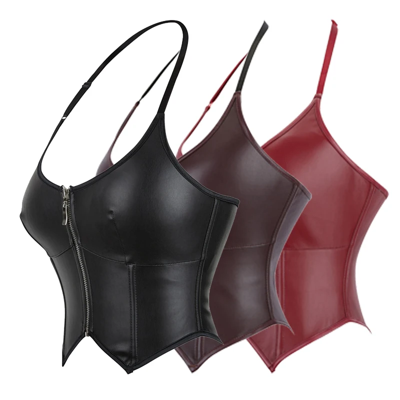 

Summer Y2K Clothes Halter Neck Crop Top PU Leather Bra Push Up Bralet Women Tube Top Corset Bustier Party Lingerie Streetwear