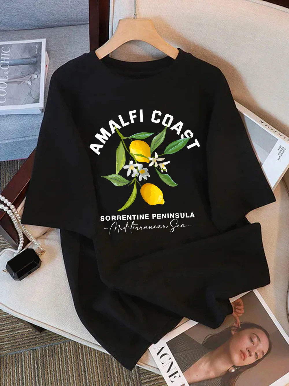 

Women T-Shirt Cotton Summer Amalfi Coast Sorrentine Lemon Prints T Shirt O-Neck Comfortable Loose Tops Street Womans Clothes