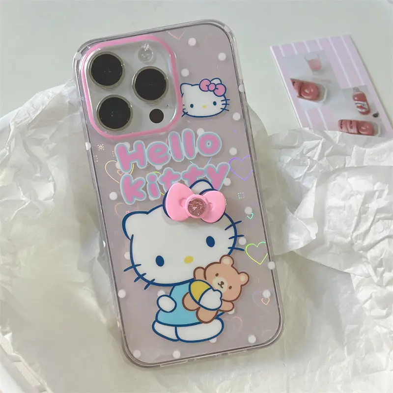 Sanrio Hello Kitty KT Little Bear Phone Case For iPhone 15 14 13 12 11ProMax XR XS MAX 78Plus Y2K Girl Cute Anti Fall Back Cover