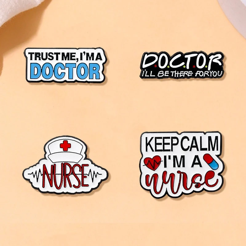 New Style Creativity Doctor Nurse Letter Design Brooches Cartoon Medical Series Alloy Enamel Pins Badges DIY Clothing Bags Hat
