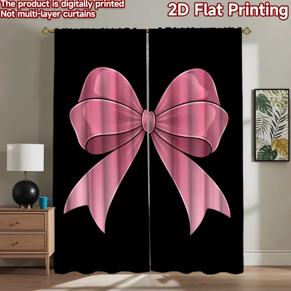 2D flat printing 2pcs Curtain Party Window Curtains Pink Decorative Bow Digital Printed Polyester Drapes Holiday Decorations for