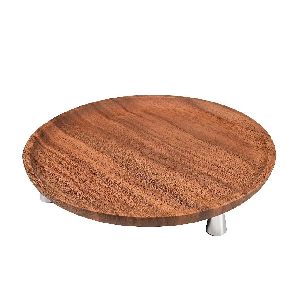 Natural Walnut Wood Round Tray for Perfume Jewelry Cosmetics Keys - Solid Wood Storage Organizer