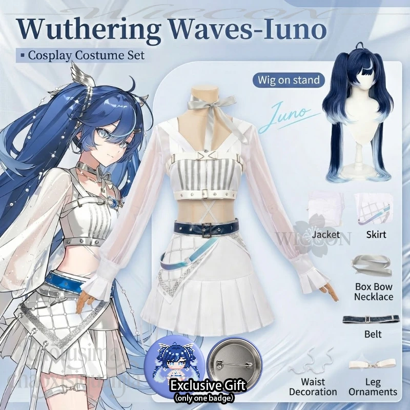

Iuno Idol Stage Uniform White Blue Dress Y2K Jirai Kei Lolita Halloween Cosplay Anime Game Wuthering Waves Idol Groups Solar5