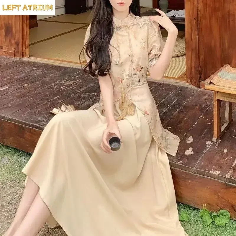 

High-End Feel Chinese Style Women's Clothing Elegant Waist-Fitted Slimming Long Dress 2025 Autumn Season Floral Patterned Dress