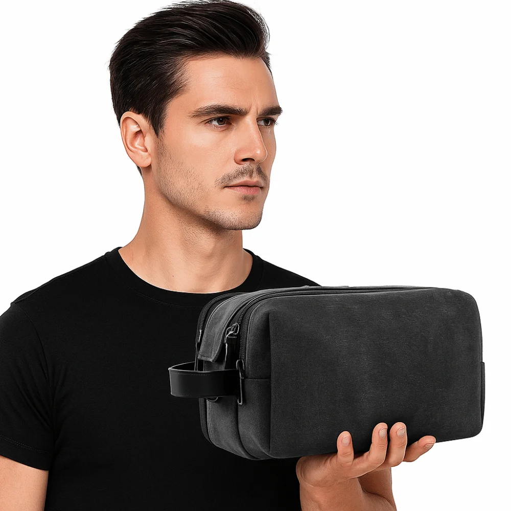 Solid Color Travel Toiletry Bag Large Capacity Lightweight Cosmetic Bag Portable Canvas Storage Bag Daily Storage