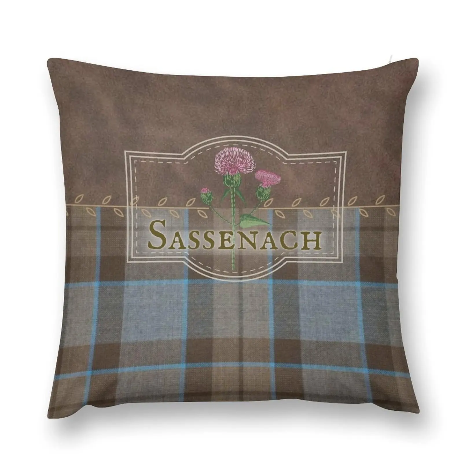 

Outlander - Sassenach Leather and Tartan with Thistles and Leaves Throw Pillow Luxury Pillow Cover Luxury Pillow Case