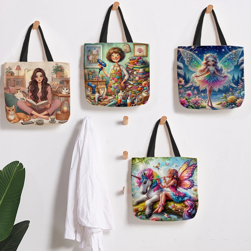 

Набор из 4-х больших льняных сумок-тоут для девочек