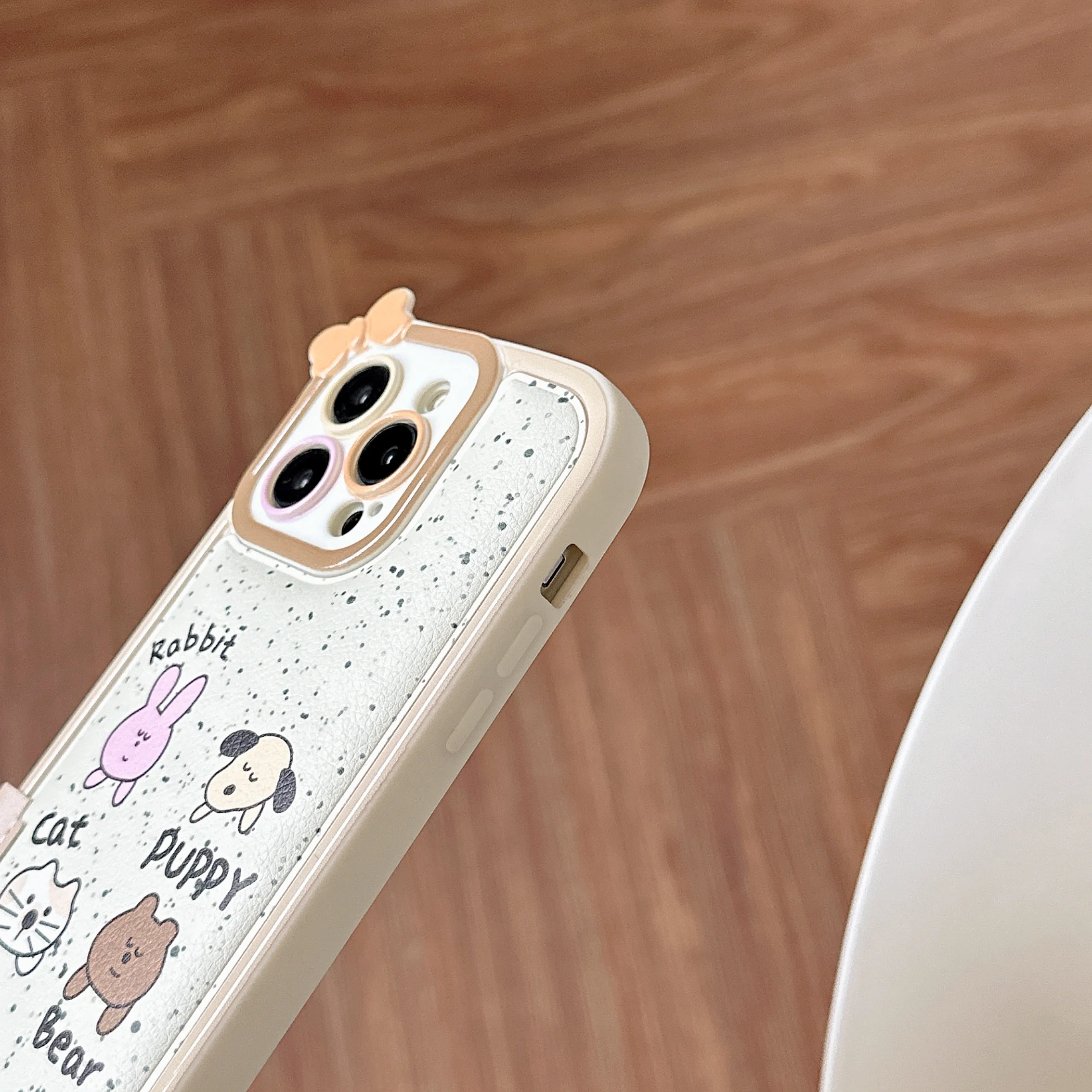 INS Cute 3D Bow Cartoon Animals Rabbit Cat Bear Puppy Case for iPhone 15 14 13 Pro Max 12 11 Pro Plus Shockproof Cortex Cover