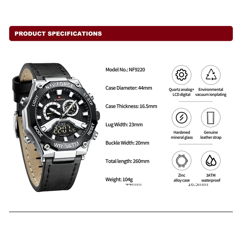 NAVIFORCE Fashion Men Watches Military Sports Male Quartz Wristwatch Luminous Waterproof Digital Clock Relogio Masculino 2023