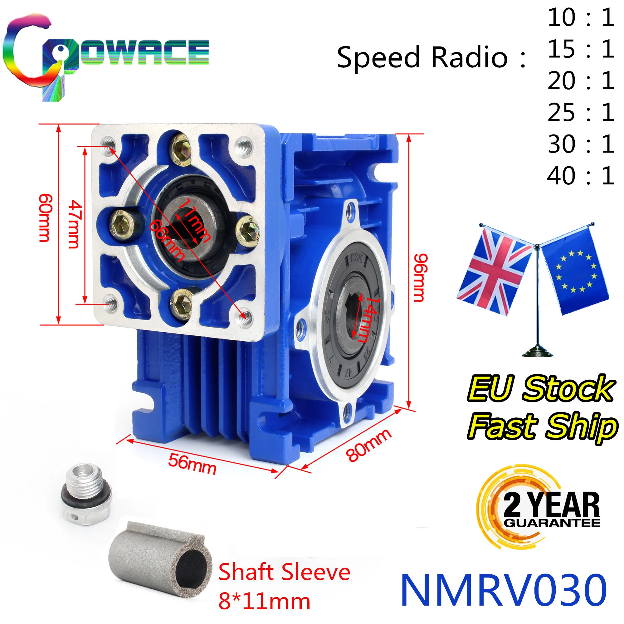 

【EU Stock】NMRV030 Worm Gear Reducer Speed Ratio 15:1 RV30 NMRV-030 Worm Gearbox Speed Reducer for Nema23 Stepper 14mm Shaft