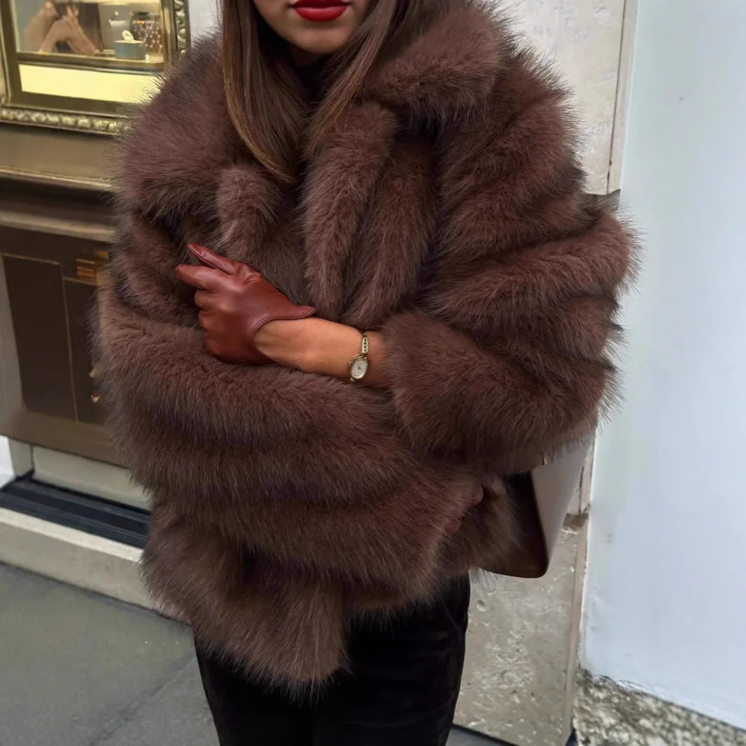 Fluffy Eco Fox Fur Coat Women Brand Fashion Girls Short Gradient Faux Fur Jacket Winter Female Outerwear Overcoat