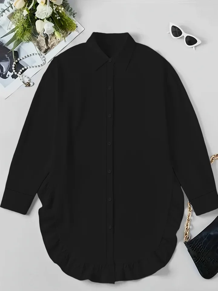 Luźna sukienka z falbanami, elegancka koszula damska, wiosenna sukienka koszulowa z klapami, zapinana na jeden guzik, z nieregularnym dołem, krótka sukienka koszulowa.