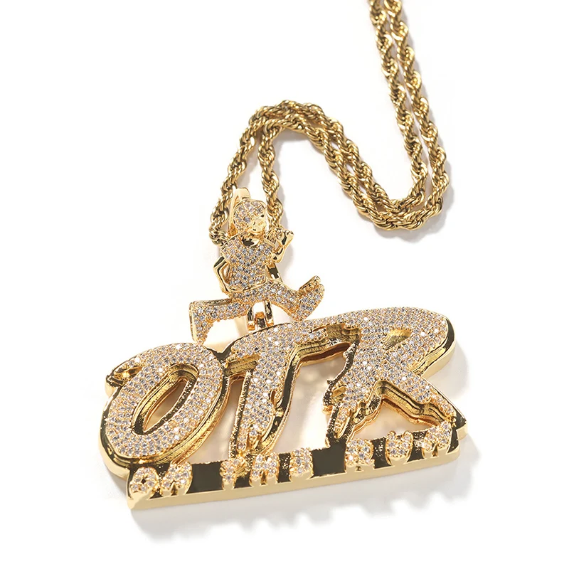 

Hip Hop 5A+ CZ Stone Paved Bling Iced Out ON THE RUN OTR Running Man Pendants Necklace for Men Rapper Jewelry Drop Shipping